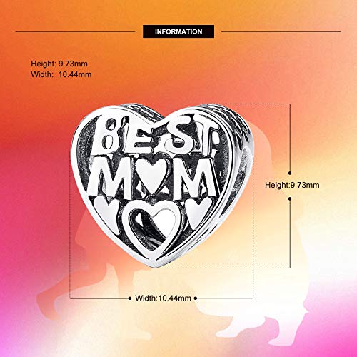 Abalorio de plata de ley 925 de Ningan con texto en inglés «Love My Best Mom/Mum» para pulseras y otras pulseras europeas