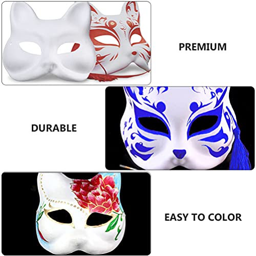 Abaodam 16 Unids Halloween White Fox Masks DIY Japonés Kabuki Kitsune Masks Hecho a Mano Japonés Cosplay Tradicional Cosplay Kabuki Traje para Halloween Cosplay Party Bujes