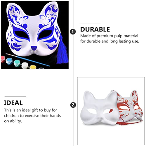 Abaodam 16 Unids Halloween White Fox Masks DIY Japonés Kabuki Kitsune Masks Hecho a Mano Japonés Cosplay Tradicional Cosplay Kabuki Traje para Halloween Cosplay Party Bujes