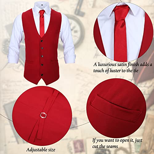 Accesorios de Hombre de 1920 Disfraces Ropa de Gatsby Gángster Atuendo de Cosplay Halloween con Chaleco Sombrero de Fieltro Reloj de Bolsillo Tirantes Corbata (L, Rojo Vino)