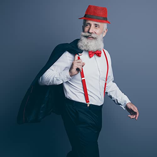 Accesorios de Hombre de 1920 Disfraces Ropa de Gatsby Gángster Atuendo de Cosplay Halloween con Chaleco Sombrero de Fieltro Reloj de Bolsillo Tirantes Corbata (L, Rojo Vino)