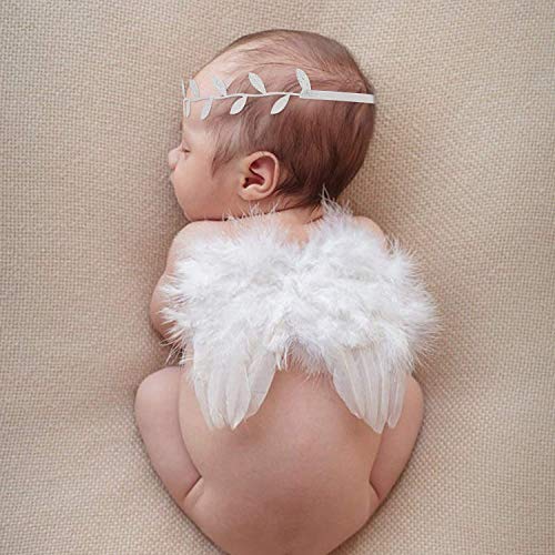 Accesorios Fotografia Bebe Recien,Recien Nacido Fotografia Kit Ala de Plumas de Angel Blanco con Diadema Accesorios para Fotos para Bebés de 0 a 6 Meses Unisex Niños Niñas