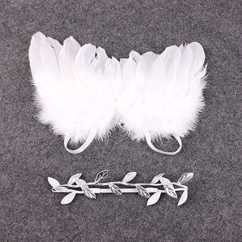 Accesorios Fotografia Bebe Recien,Recien Nacido Fotografia Kit Ala de Plumas de Angel Blanco con Diadema Accesorios para Fotos para Bebés de 0 a 6 Meses Unisex Niños Niñas