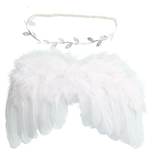 Accesorios Fotografia Bebe Recien,Recien Nacido Fotografia Kit Ala de Plumas de Angel Blanco con Diadema Accesorios para Fotos para Bebés de 0 a 6 Meses Unisex Niños Niñas