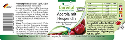 Acerola con Hesperidina - VEGANO - 60 Cápsulas - con vitamina C y extracto de semilla de pomelo - Calidad Alemana