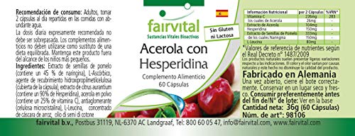 Acerola con Hesperidina - VEGANO - 60 Cápsulas - con vitamina C y extracto de semilla de pomelo - Calidad Alemana