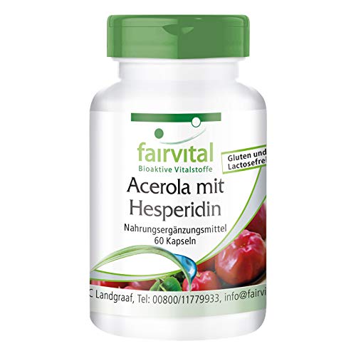 Acerola con Hesperidina - VEGANO - 60 Cápsulas - con vitamina C y extracto de semilla de pomelo - Calidad Alemana