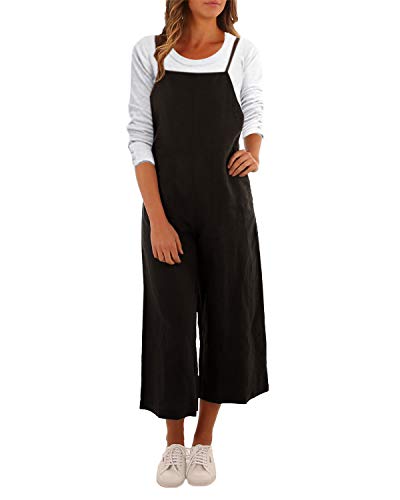 ACHIOOWA Mujer Peto de Trabajo Largo Pantalones Elegante Peto Mujer Mono Vaquero Fiesta Noche Oficina Negro XXL