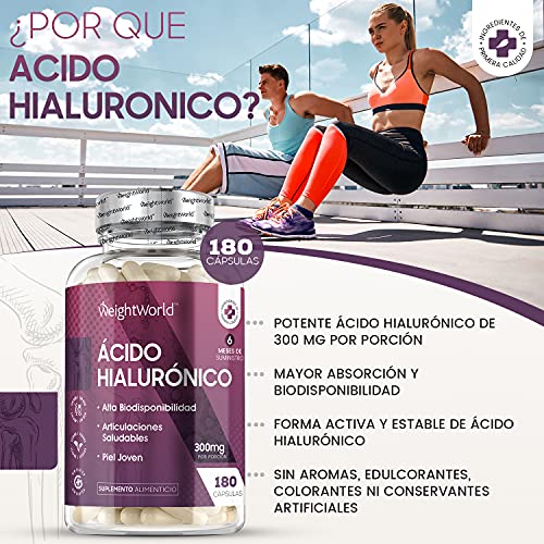 Ácido Hialurónico Puro Cápsulas Alta Dosis 300mg 180 Cápsulas Veganas - 6 Meses de Suministro Suplemento para Huesos, Articulaciones, Cartílagos y Piel, Reduce Signos Edad, Concentración al 90%