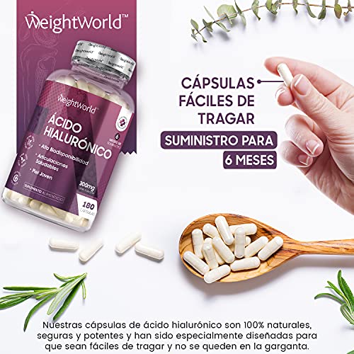 Ácido Hialurónico Puro Cápsulas Alta Dosis 300mg 180 Cápsulas Veganas - 6 Meses de Suministro Suplemento para Huesos, Articulaciones, Cartílagos y Piel, Reduce Signos Edad, Concentración al 90%