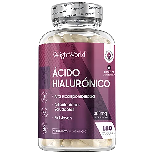 Ácido Hialurónico Puro Cápsulas Alta Dosis 300mg 180 Cápsulas Veganas - 6 Meses de Suministro Suplemento para Huesos, Articulaciones, Cartílagos y Piel, Reduce Signos Edad, Concentración al 90%