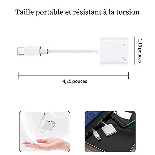 Adaptador Auriculares Tipo C，Adaptador de Audio de Auriculares USB C a 3.5 mm Tipo c Cargador Dongle Convertidor USB C para Google Pixel 4 4XL 3 3XL 2 2XL, iPad Pro Samsung Note 10 / S20 y más