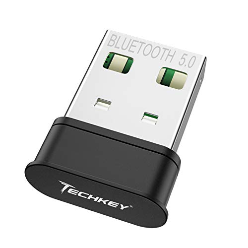 Adaptador Bluetooth para PC, Techkey USB Transmisor Bluetooth 5.0 EDR para PC Ordenador Sobremesa Transferencia inalámbrica para Bluetooth Auriculares Altavoz Teclado Ratón Impresora para Windows 10-7