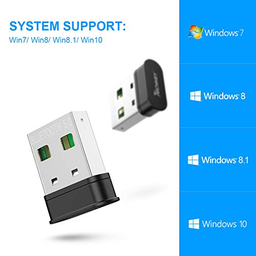 Adaptador Bluetooth para PC, Techkey USB Transmisor Bluetooth 5.0 EDR para PC Ordenador Sobremesa Transferencia inalámbrica para Bluetooth Auriculares Altavoz Teclado Ratón Impresora para Windows 10-7