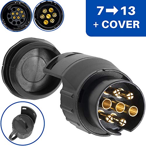 Adaptador de 7 a 13 pines, incluye protección contra la humedad, universal para remolques, según ISO 11446 y ISO 1724, para sistemas de remolque de 12 V, para remolques de coche, adaptador de enchufe