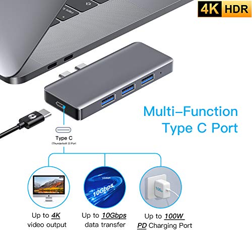 Adaptador USB C, 6 en 2 USB C para MacBook Pro 2020-2017, MacBook Air 2020-2018, adaptador USB-C Multi Hub con Thunderbolt 3 (100 W PD), lector de tarjetas SD/TF, 3 USB 3.0