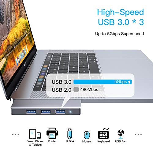 Adaptador USB C, 6 en 2 USB C para MacBook Pro 2020-2017, MacBook Air 2020-2018, adaptador USB-C Multi Hub con Thunderbolt 3 (100 W PD), lector de tarjetas SD/TF, 3 USB 3.0