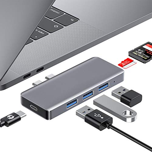 Adaptador USB C, 6 en 2 USB C para MacBook Pro 2020-2017, MacBook Air 2020-2018, adaptador USB-C Multi Hub con Thunderbolt 3 (100 W PD), lector de tarjetas SD/TF, 3 USB 3.0