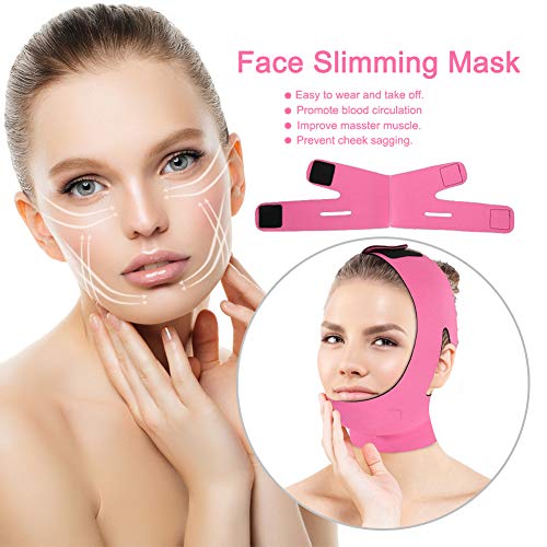 Adelgazate Facial Vendaje Máscara de la mejilla que la cara V Face Line Cinturón transpirable Levante la correa Anti Arrugas(Rosa)