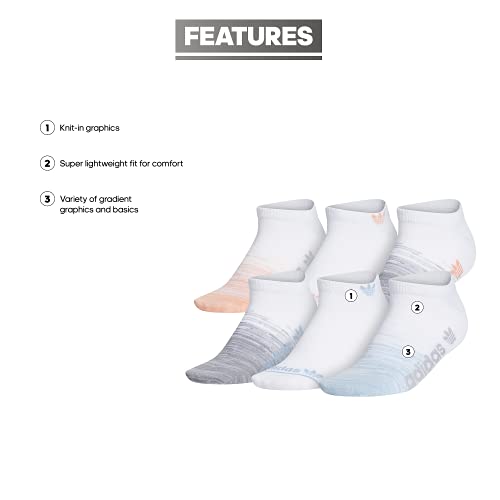 adidas Originals womens Superlite Gradient Forum Logo No Show Socks (6-Pair), White/Ambient Sky Blue/Ambient Blush Pink , Medium