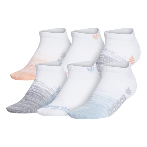 adidas Originals womens Superlite Gradient Forum Logo No Show Socks (6-Pair), White/Ambient Sky Blue/Ambient Blush Pink , Medium