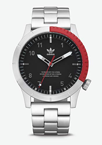 adidas Relojes Hombre Cypher_M1. Pulsera De Acero Inoxidable Sólido 3 Enlace, 22 Mm Anchura (0,42 Mm) Plata/Negro / Rojo