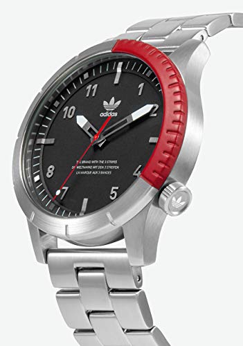 adidas Relojes Hombre Cypher_M1. Pulsera De Acero Inoxidable Sólido 3 Enlace, 22 Mm Anchura (0,42 Mm) Plata/Negro / Rojo