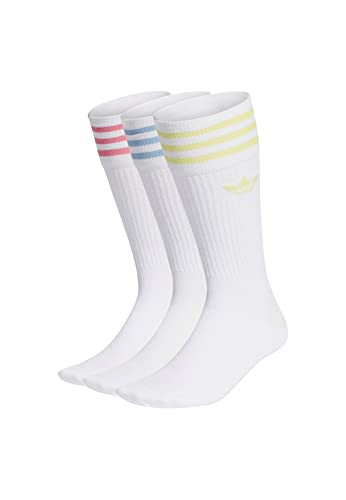 adidas Solid Crew Sock Socks, White/Pulse Yellow/Rose Tone/Ambient Sky, Medium Unisex-Adult