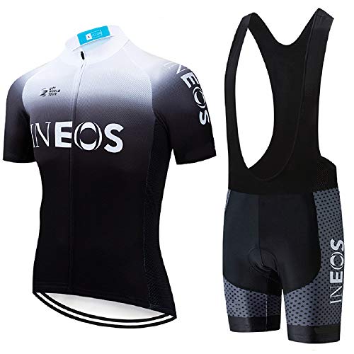 ADKE Hombre Camisetas de Ciclismo para Verano, Maillot Manga Corta de Bicicleta, y Culotte Ciclismo Transpirable, Secado Rápido (INEOS-BK, XL)