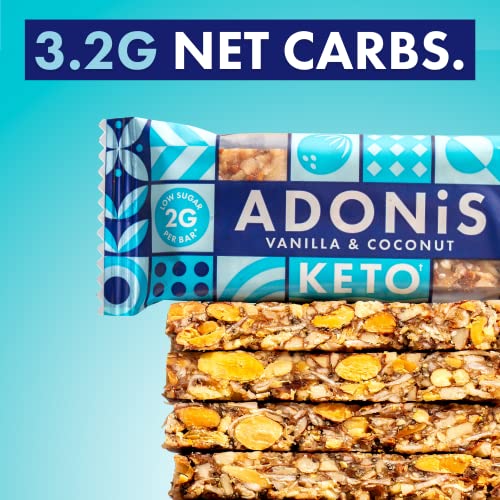 Adonis Low Sugar Nut Bar - Barritas de Coco Crujiente Sabor a Vainillia | 100% Natural, Baja en Carbohidratos, Sin Gluten, Vegano, Paleo, Keto (16)