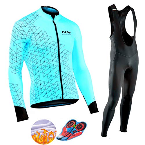 AEAC Equipo Profesional para Hombre Bicicleta MTB Bicicleta Invierno Ciclismo Térmico Jersey De Manga Larga Y Pantalón con Tirantes Conjunto De Traje con 3 Bolsillos, Tira Reflectante,A,M