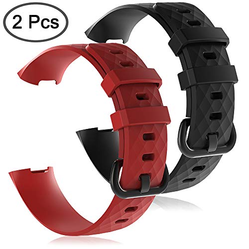 AFUNTA 2 bandas deportivas de silicona compatibles con carga 3 y carga 3 edición especial, reloj inteligente de repuesto suave pulsera transpirable, rojo y negro