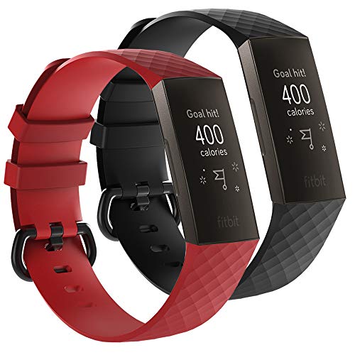 AFUNTA 2 bandas deportivas de silicona compatibles con carga 3 y carga 3 edición especial, reloj inteligente de repuesto suave pulsera transpirable, rojo y negro
