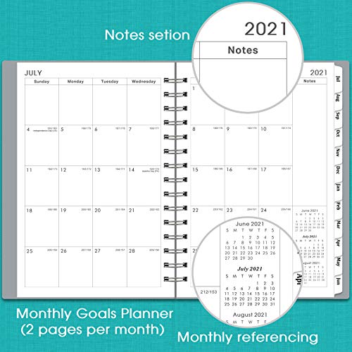 Agenda 2021-2022 - de julio de 2021 a junio de 2022, agenda semanal y mensual con pestañas, cierre elástico y papel grueso, bolsillo trasero con 21 páginas de notas, 5"x 8"