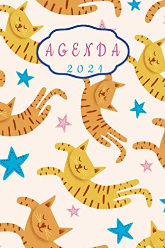 Agenda 2021: Calendrier A5 journalier français chat (15.24 x 22.86 cm),/agenda semainier ;1 semaine sur 2 pages ,de janvier a décembre 2021/ étudiants ... /organisateur quotidien pour homme et femme