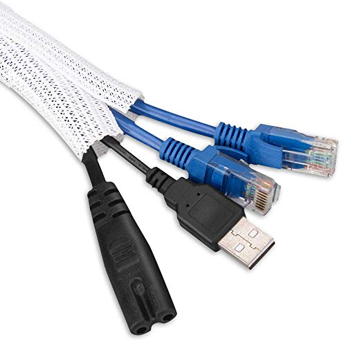 AGPTEK 3 Metros Organizador de Cables, Canaleta para Cables Cierrra Automático, Revestimiento de Cable Tejido Recortable, Flexible, Diámetro 12 – 20 mm, Adecuado para Escritorio, TV, Suelo, Blanco