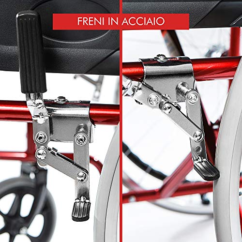 AIESI® Silla de Ruedas plegable ligera de autopropulsión para discapacitados y mayores AGILA BASIC # Reposabrazos y Reposapiés fijos # Cinturon de seguridad # Garantía de 24 meses