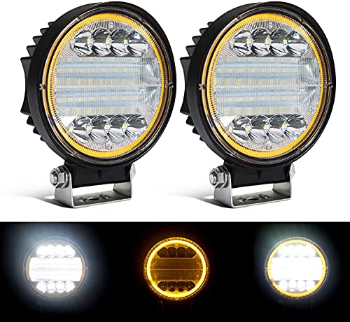 AIHOUSE Barra de luz Redonda LED 72W Spot Light POD Off Off Fog Fog DRINGE A Techo Barra de Parachoques con luz de Marcador DRL Amber para ATV UTV Truck Boat, 2 PCS