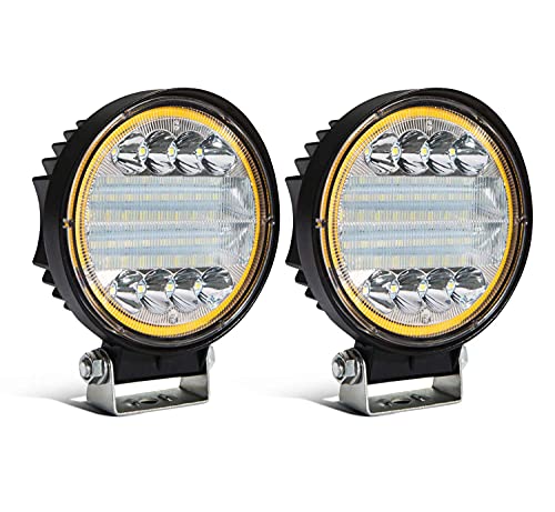 AIHOUSE Barra de luz Redonda LED 72W Spot Light POD Off Off Fog Fog DRINGE A Techo Barra de Parachoques con luz de Marcador DRL Amber para ATV UTV Truck Boat, 2 PCS