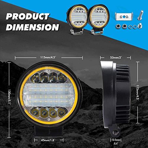 AIHOUSE Barra de luz Redonda LED 72W Spot Light POD Off Off Fog Fog DRINGE A Techo Barra de Parachoques con luz de Marcador DRL Amber para ATV UTV Truck Boat, 2 PCS