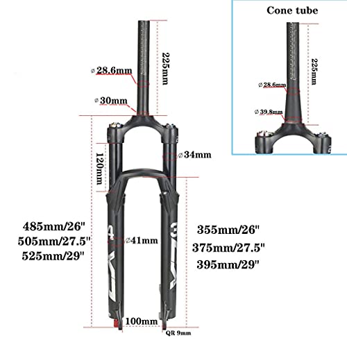 aiNPCde Bicicleta Montaña Horquillas Delanteras MTB 26 27,5 29 Pulgadas Recorrido 120 mm (Φ34 Mm), 1-1/8" Ligero Freno Disco Horquilla Suspensión Bicicleta Aire, para Llantas de 1.5-2.45"