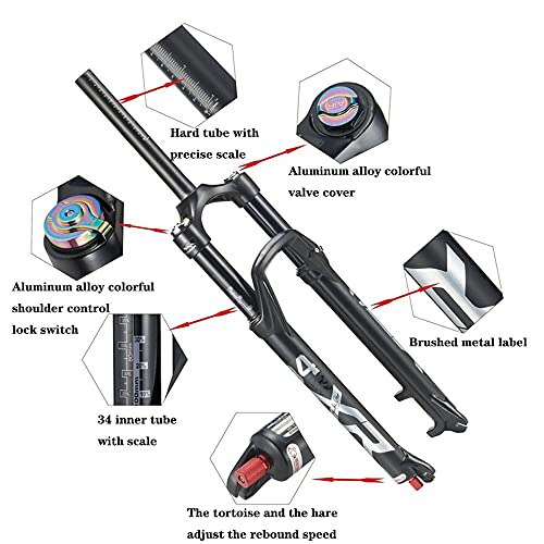 aiNPCde Bicicleta Montaña Horquillas Delanteras MTB 26 27,5 29 Pulgadas Recorrido 120 mm (Φ34 Mm), 1-1/8" Ligero Freno Disco Horquilla Suspensión Bicicleta Aire, para Llantas de 1.5-2.45"