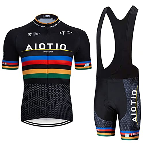 AioTio Conjunto de Ropa Ciclismo Hombre Verano Maillot Ciclismo Mangas Cortas y Tirantes Culotte Pantalones Cortos con 3D Gel Acolchado para MTB Bicicleta Equipacion Ciclismo(Negro, M)