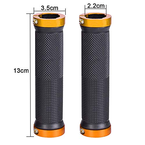 Aiqeer 2 Pares Puños Bicicleta Montaña, Puños Manillar Goma Antideslizante Ergonomicos, Puños Manillar Bici Doble Bloqueo, Empuñadura BMX, Puños MTB, para Mango con Diámetro 22 mm (Dorado + Azul)