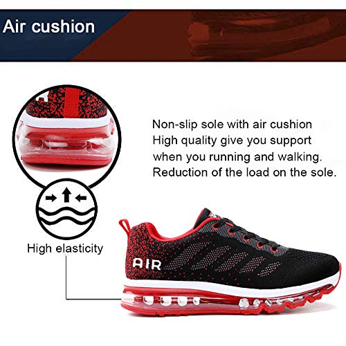 Air Zapatillas de Running para Hombre Mujer Zapatos para Correr y Asfalto Aire Libre y Deportes Calzado Unisexo Black Red 39