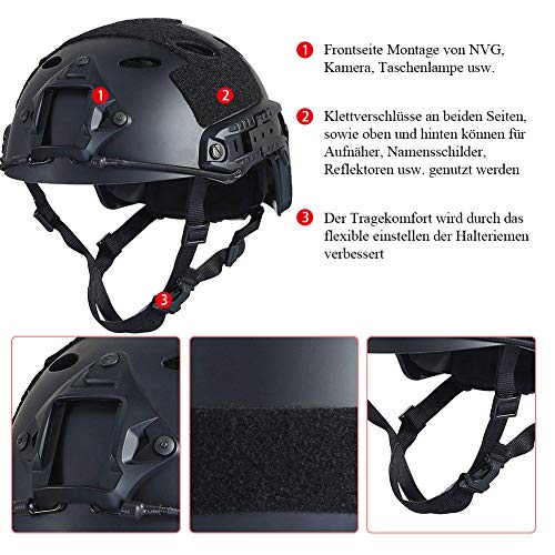 Airsoft Fast PJ - Casco táctico superior Ops, núcleo protector, con almohadillas para el ocio al aire libre Paintball