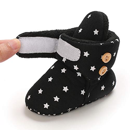 Aisprts Botas de bebé suaves antideslizantes suela zapatillas para bebés niños niñas invierno cálido acogedor primer caminar zapatos para cuna de 0 a 18 meses, A Negro 2, 6-12 meses