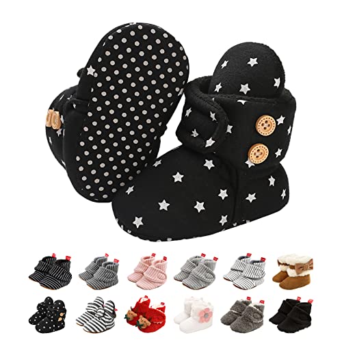 Aisprts Botas de bebé suaves antideslizantes suela zapatillas para bebés niños niñas invierno cálido acogedor primer caminar zapatos para cuna de 0 a 18 meses, A Negro 2, 6-12 meses