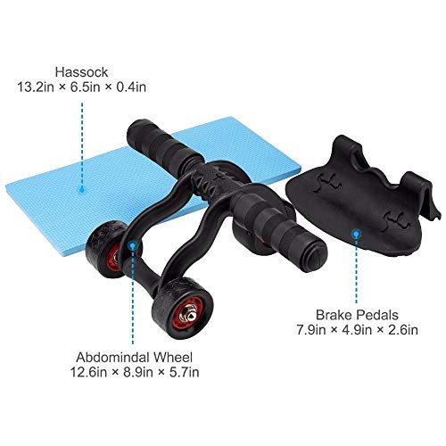 Aiwer Atlético 3 Rueda Sin Ruido Rueda Abdominal Rodillo AB Fitness Entrenamiento Muscular Ejercicios Brazo Pierna Strengthing Gear Rollers con colchón