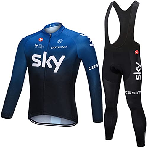 AJL Maillot de Ciclismo de Manga Larga de Carreras de Carretera de Invierno Sky Team, Traje Ciclismo al Aire Libre Bicicleta montaña de otoño, Ropa Ciclismo Secado rápido Que Absorbe la Humedad